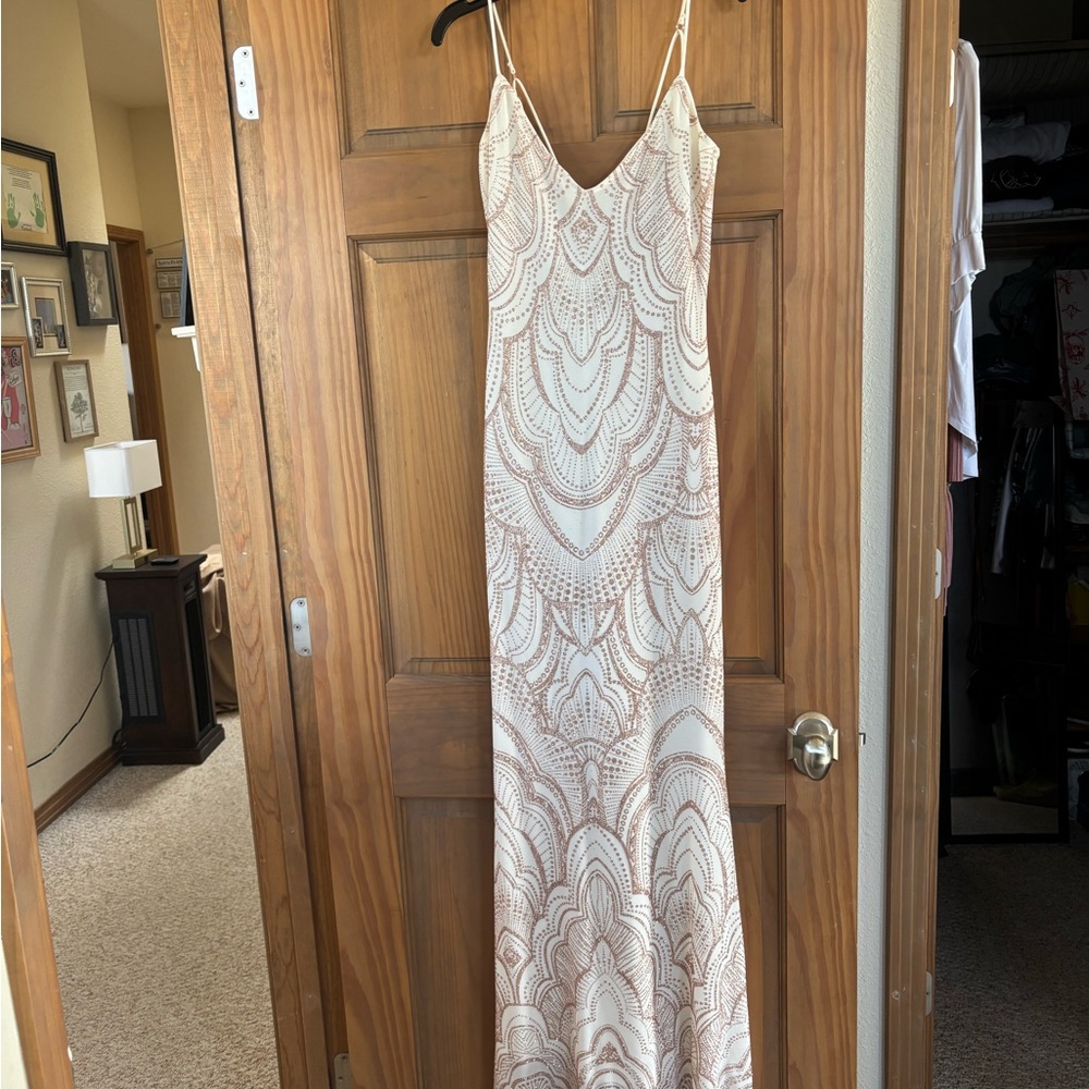 Elegant Ivory and Rose Gold Glitter Accented Slip Dress
